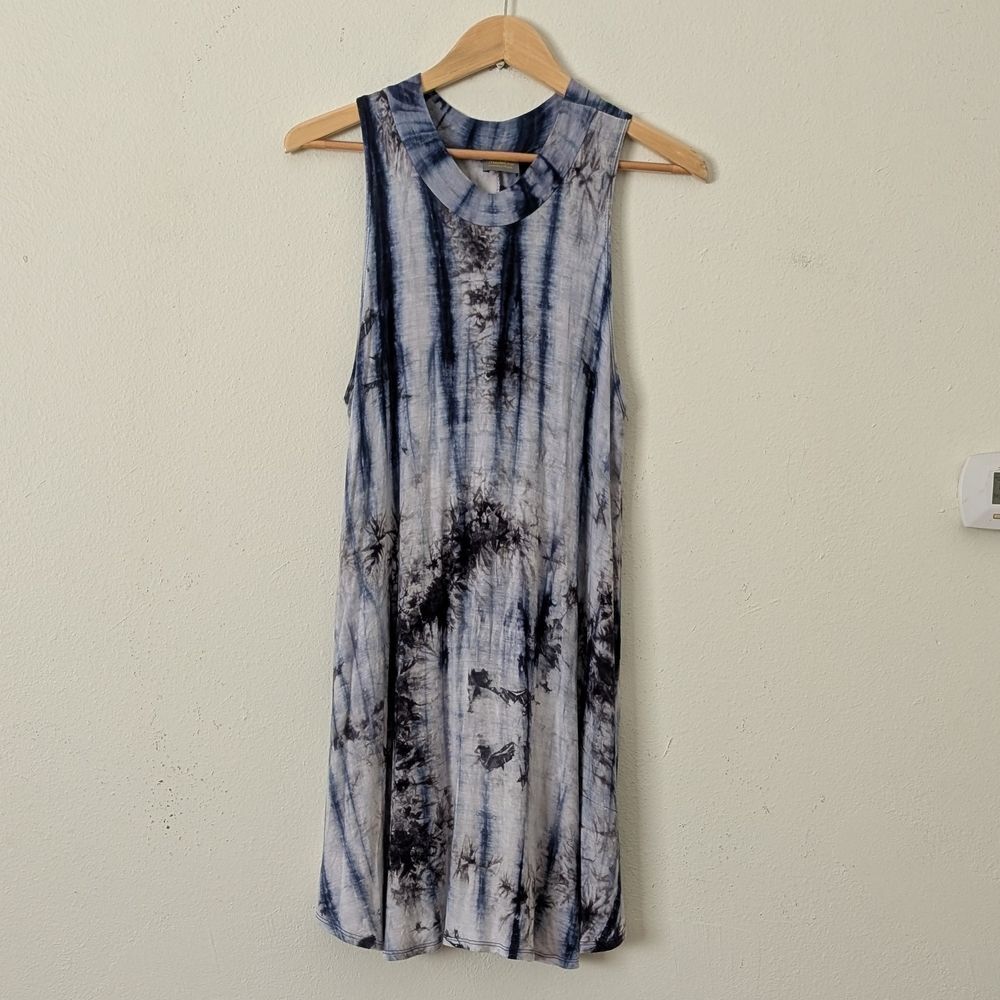 Madeline Sparklestein Tie Dye Sleeveless Swing Dress, Size Med, Blue White USA